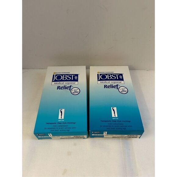 2 Jobst medical beige open toe Therapeutic chap style stockings firm compression - Picture 1 of 3